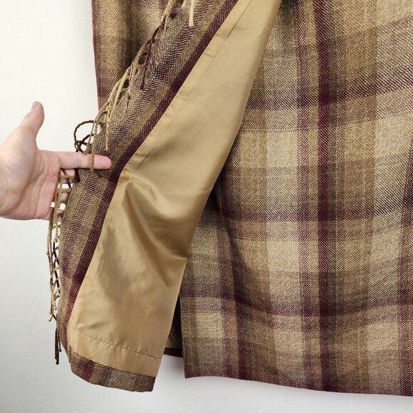 Vintage Talbots Wool Plaid Fringe Faux Wrap Midi Skirt sz 8 - Picture 7 of 8